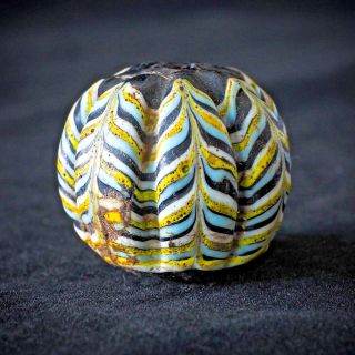 Rare Vintage Islamic Glass Yellow Blue Web Feather Glass Jumbo Bead Pendant