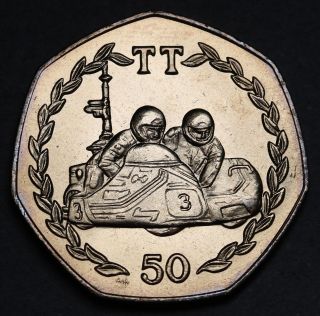 1984 Aa Isle Of Man Iom 50p 50 Pence Tt Bu Coin Km 126 Rare