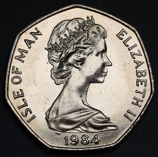 1984 AA Isle of Man IOM 50p 50 Pence TT BU Coin KM 126 Rare 2