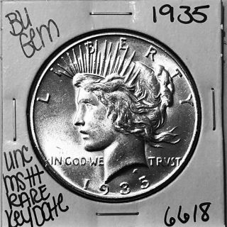 1935 Bu Gem Silver Peace Dollar Coin 6618 Rare Key Date Unc Ms,