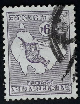 Rare 1919 - Australia 9d Violet Kangaroo Stamp Die 2b,  3rd Wmk Inverted