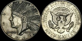 1 Of A Kind 2000 Kennedy Half Dollar " Chief Indian Kennedy " (hobo) Rare Coin