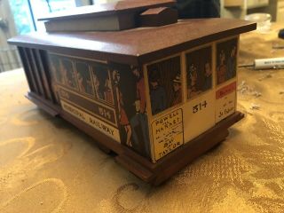 RARE Reuge Music Box By Anri Hand Painted & Made In Italy San Fransisco Trolley 3