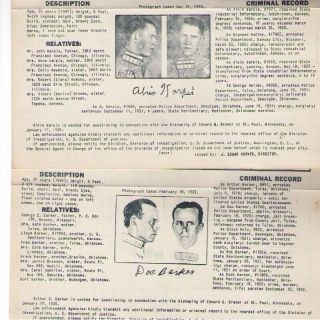 Vintage Authentic Rare Alvin Karpis Doc Barker Fbi 1934 Wanted Posters
