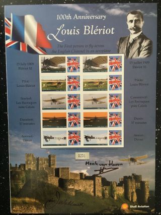Rare Signed Louis Bleriot Sheet.  100th Anniv.  Of The English Channel Crossing