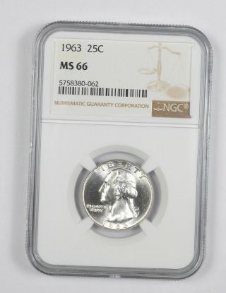 Rare - Ngc Ms - 66 1963 Washington Silver Quarter - Graded Ngc - Choice Unc 343