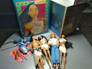 Pocahontas Sun Colors Doll Set Of 4 - Carrying Case - Rare 3 Part Scenery 1995