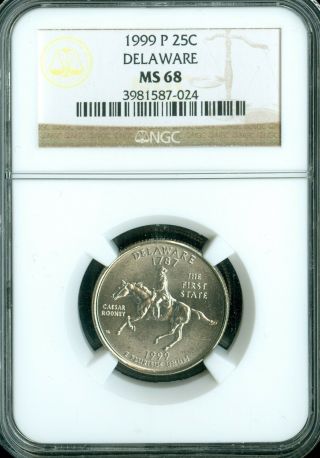 1999 - P Delaware Quarter Ngc Ms68 Finest Registry Rare