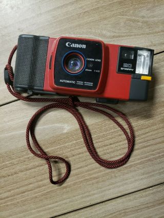 Rare Vintage Red Canon Snappy 20 35mm Film Camera With Strap