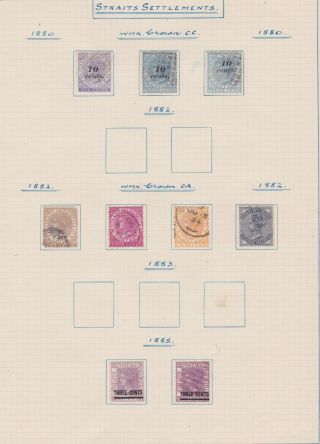 Malaya Malaysia Stamps Straits 1880 - 1885 Selection Rare Issues Old Album Page