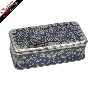 Rare Antique Imperial Russian Silver Niello 84 Snuff Box Vesta Case Floral Motif