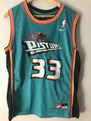 Nba Jersey Detroit Pistons Grant Hill Nike Swingman Sz L Vtg Rare Turquoise 90s