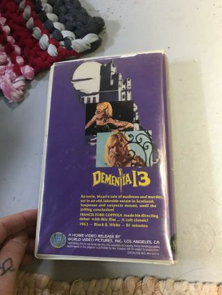 DEMENTIA 13 WORLD VIDEO HORROR SOV SLASHER RARE OOP VHS BIG BOX SLIP 3