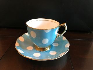 Vintage Rare Royal Albert Blue With White Polka Dots Tea Cup & Saucer,  England