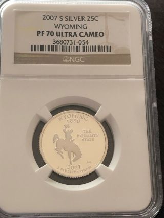 2007 S Silver 25c Wyoming Ncg Pf70 Ultra Cameo Rare State Quarter