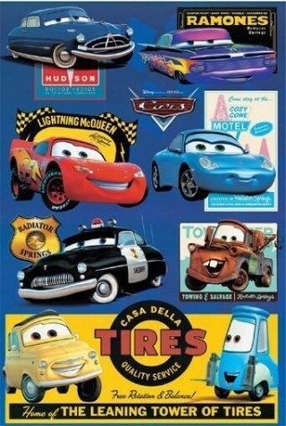 Disney Cars Poster Collage Rare Hot 24x36