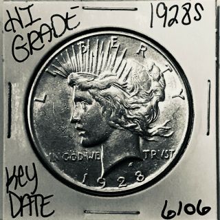 1928 S Silver Peace Dollar Coin 6106 Rare Key Date