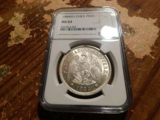 1884 So Chile Peso Ngc Ms63 White Choice Bu Rare Coin