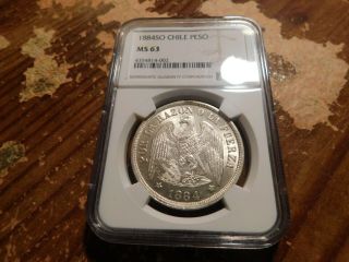1884 SO Chile Peso NGC MS63 White Choice BU Rare Coin 2