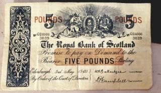 THE ROYAL BANK OF SCOTLAND 5 POUNDS 1960 RARE G24666/3039 2