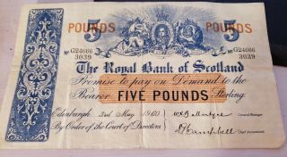 THE ROYAL BANK OF SCOTLAND 5 POUNDS 1960 RARE G24666/3039 3