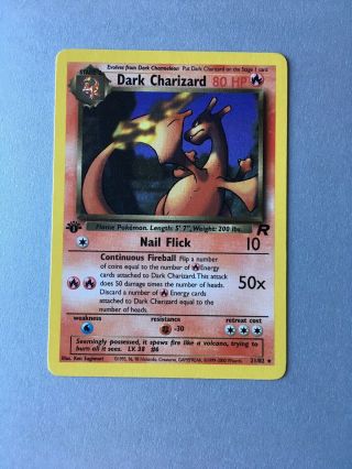 Old Vintage Pokemon Card Team Rocket Rare 1st Edition Dark Charizard 21/82 Nm/m