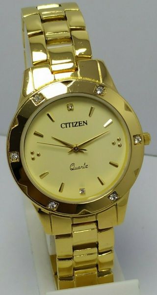 Rare Vintage Citizen Quartz Golden Dial Wrist Watch Women 