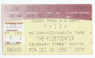 Rare Phish 12/30/96 Boston Ma Fleetcenter Ticket Stub