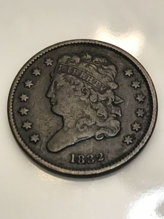 Better Grade,  Rare 1832 Classic Head Half Cent.  Very Low Mintage