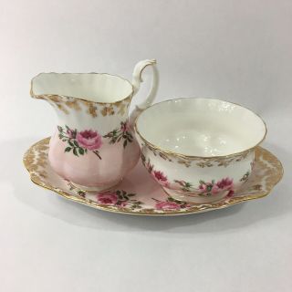 Royal Albert Bridesmaid Rare Fine China Tea Coffee Creamer Sugar Plate Set Pink