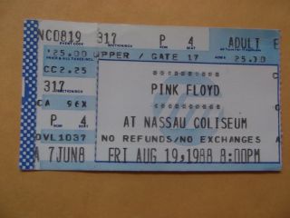 Pink Floyd 1988 Concert Ticket Stub Nassau Coliseum Ny 8 - 19 - 88 Rare