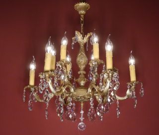 Brass Crystal Chandelier Old Fixtures Ceiling Lamp Rare Ornaments 12 Light