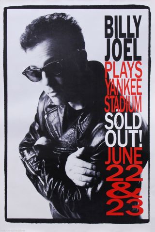 Billy Joel 1990 Plays Yankee Stadium Rare Promo Poster