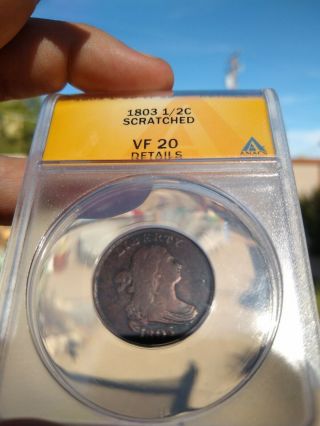 1803 Half Cent Anacs Vf - 20 Detail (rare)