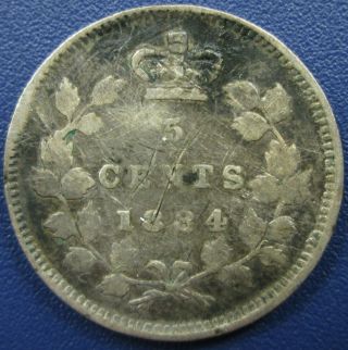 1884 Canada 5 Cent Piece - Far 4 - Vg Details (rare Key Date)