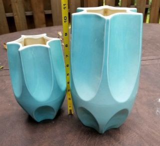 2 Vtg Red Wing Aqua Turquoise Blue Ceramic Planter Vase 794 795 Set Rare