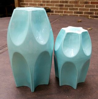 2 Vtg Red Wing Aqua Turquoise Blue Ceramic Planter Vase 794 795 set RARE 2