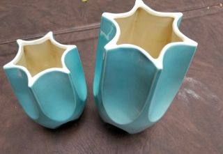 2 Vtg Red Wing Aqua Turquoise Blue Ceramic Planter Vase 794 795 set RARE 4