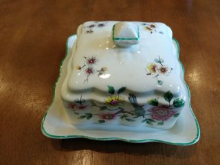 Rare James Kent England Chintz Cheese Butter Dish & Cover Chinese Rose Old Foley