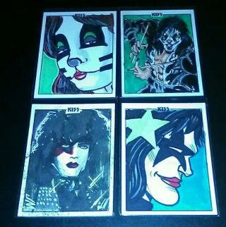 Kiss 4 Rare Cards Hand Drawn 1 Of A Kind And Signed By Artist Dynamite Cards.