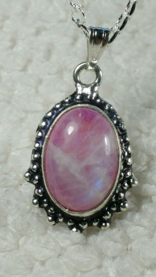 29 mm RARE PINK MOONSTONE STERLING SILVER PENDANT NECKLACE 18 