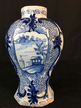 A Rare 18th C Delft Garniture Jar Vase Marked Jvoh Chinoiserie Hand Painting