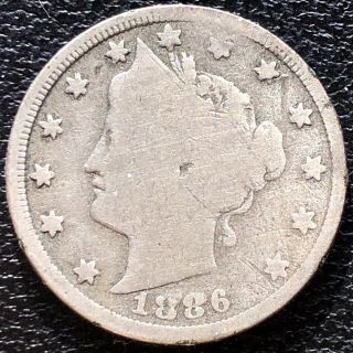 1886 Liberty Head Nickel 5c Very Rare Key Date Better Grade 13913