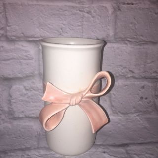 Rare Vintage Fitz & Floyd Ff Ceramic Vase White With Soft Pink Bow Vtg