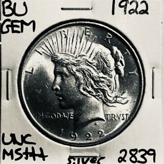 1922 P Bu Gem Peace Silver Dollar Unc Ms,  U.  S.  Rare Coin 2839
