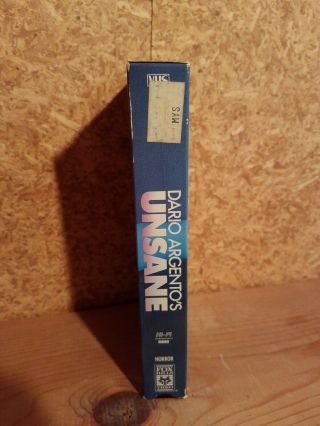 Unsane Dario Argento RARE VHS Tenebrae horror suspiria PLAYS GREAT 5