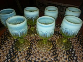 Rare Le Smith Moon And Stars Vaseline Goblets - 7 Total 3