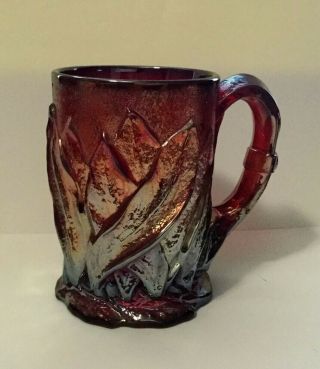 1960s Imperial Rare Sunset Ruby Carnival Glass Acanthus Leaf 4.  5 " Mug