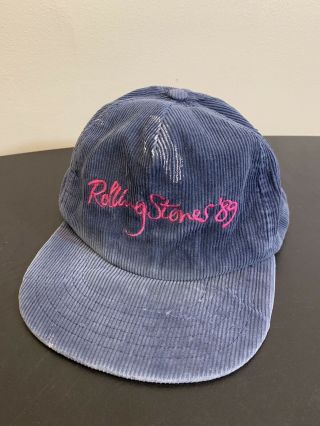 Rare " Rolling Stones " Embroidered Blue Corduroy Hat Steel Wheels 1989 Us Tour