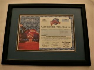Rare Framed Planet Hollywood International Inc.  1997 Stock Certificate